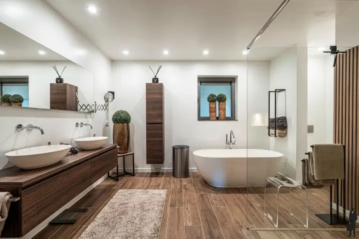 Badkamer met vrijstaand ligbad